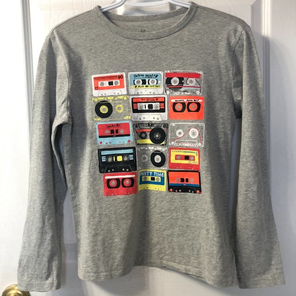 GAP Kids boys' retro graphic cassette long-sleeved tee, size XL 80s 90s - Picture 2 of 5
